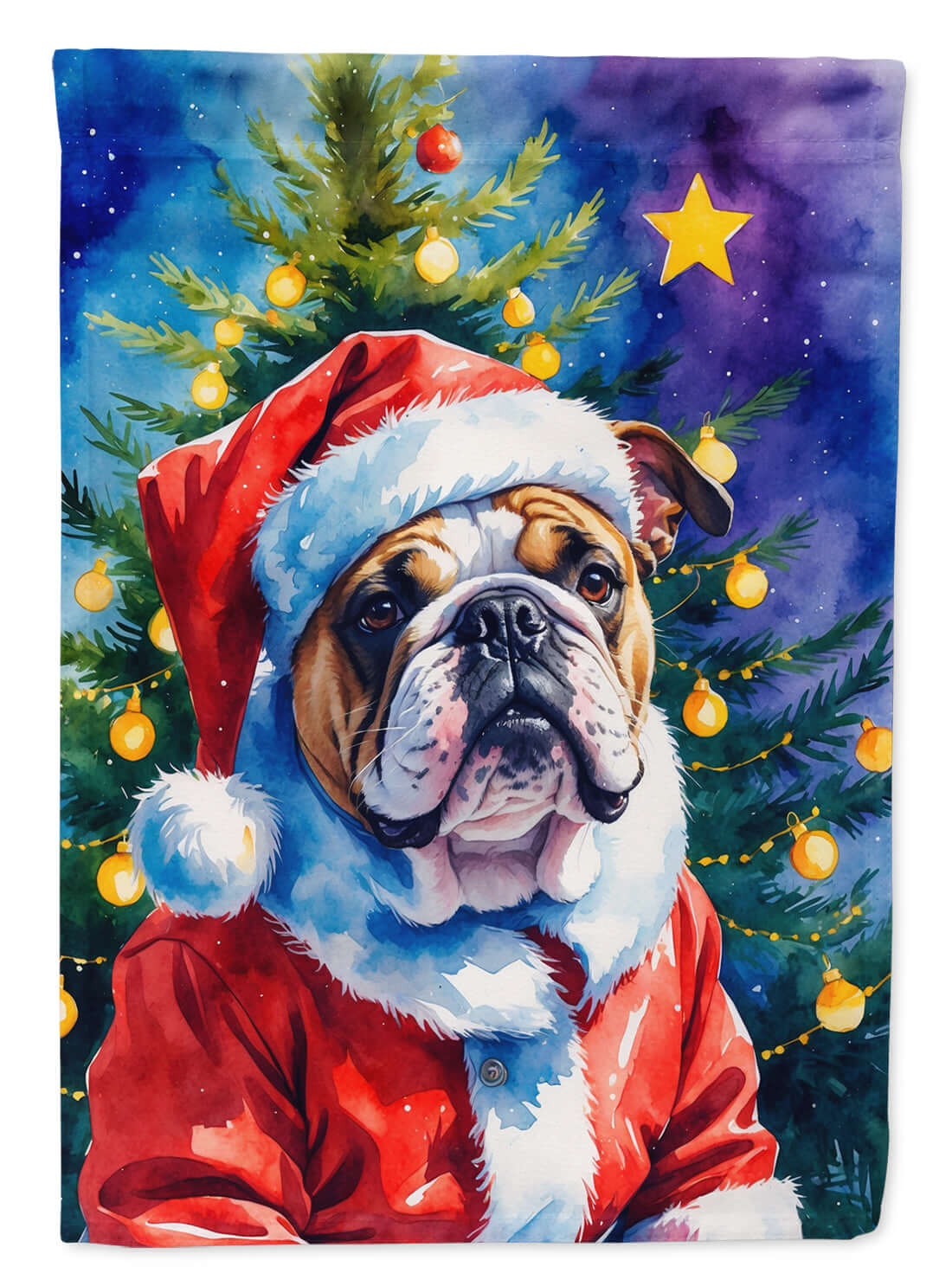 English Bulldog Christmas House Flag 28x40 Porch Sleeve Pole Decorative Outside Yard Banner Artwork Wall Hanging, Polyester