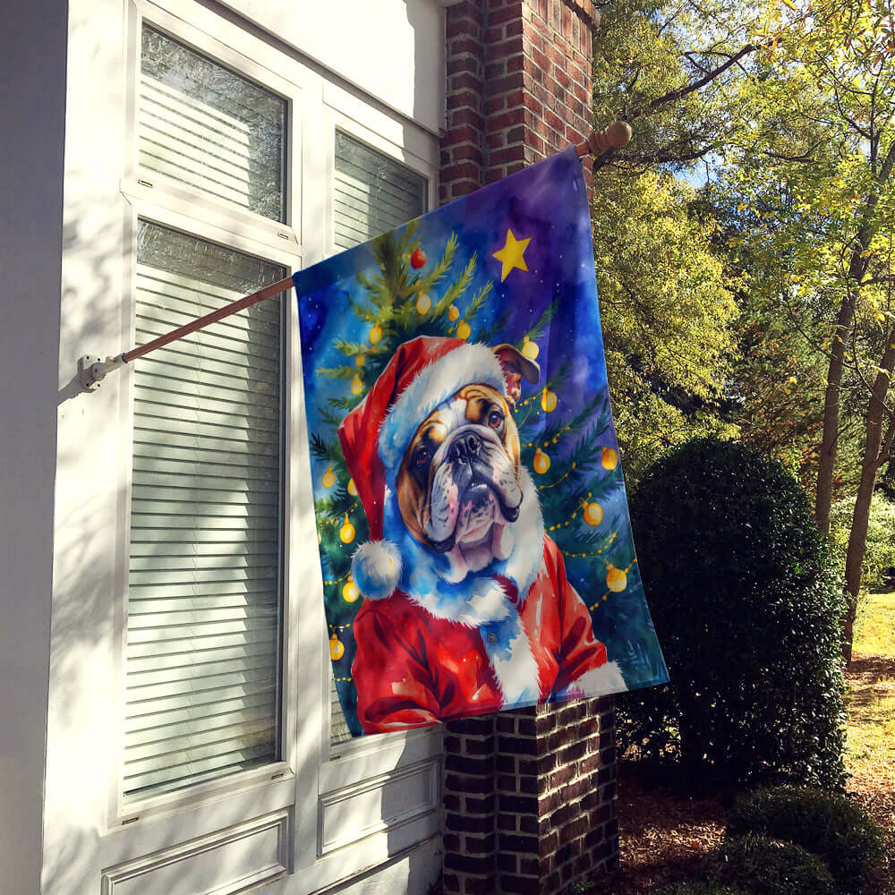 English Bulldog Christmas House Flag 28x40 Porch Sleeve Pole Decorative Outside Yard Banner Artwork Wall Hanging, Polyester