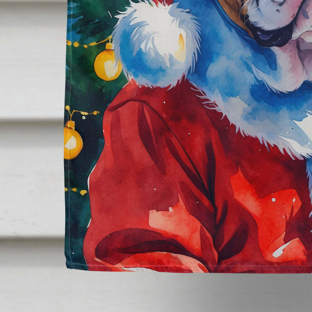 English Bulldog Christmas House Flag 28x40 Porch Sleeve Pole Decorative Outside Yard Banner Artwork Wall Hanging, Polyester