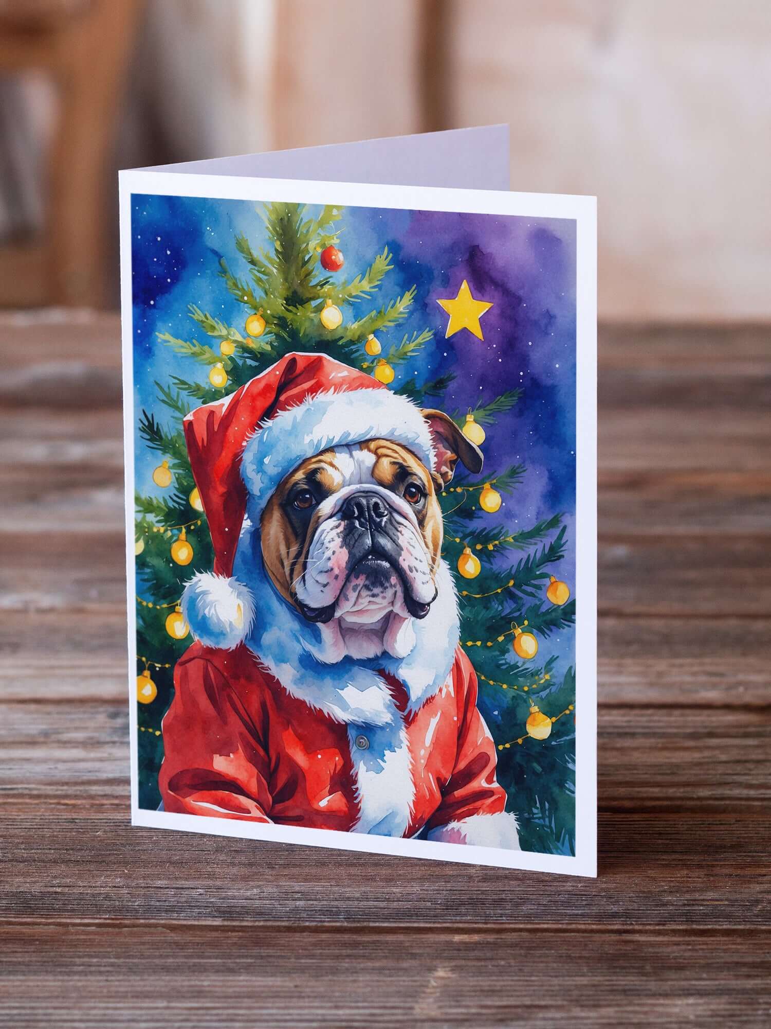 English Bulldog Christmas Greeting Cards Pack of 8 Blank Cards with Envelopes Whimsical A7 Size 5x7