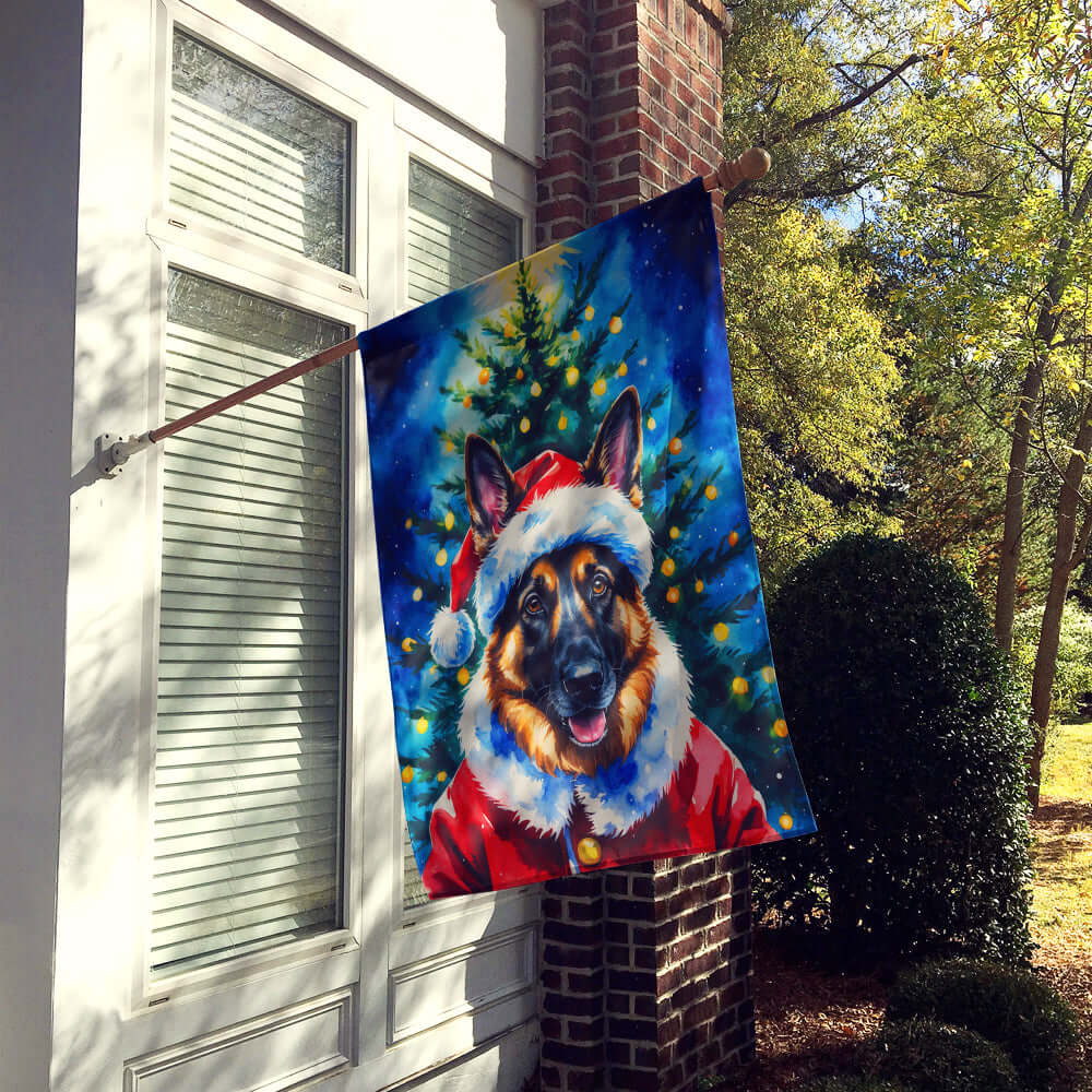 German Shepherd Christmas House Flag 28x40 Porch Sleeve Pole Decorative Outside Yard Banner Artwork Wall Hanging, Polyester
