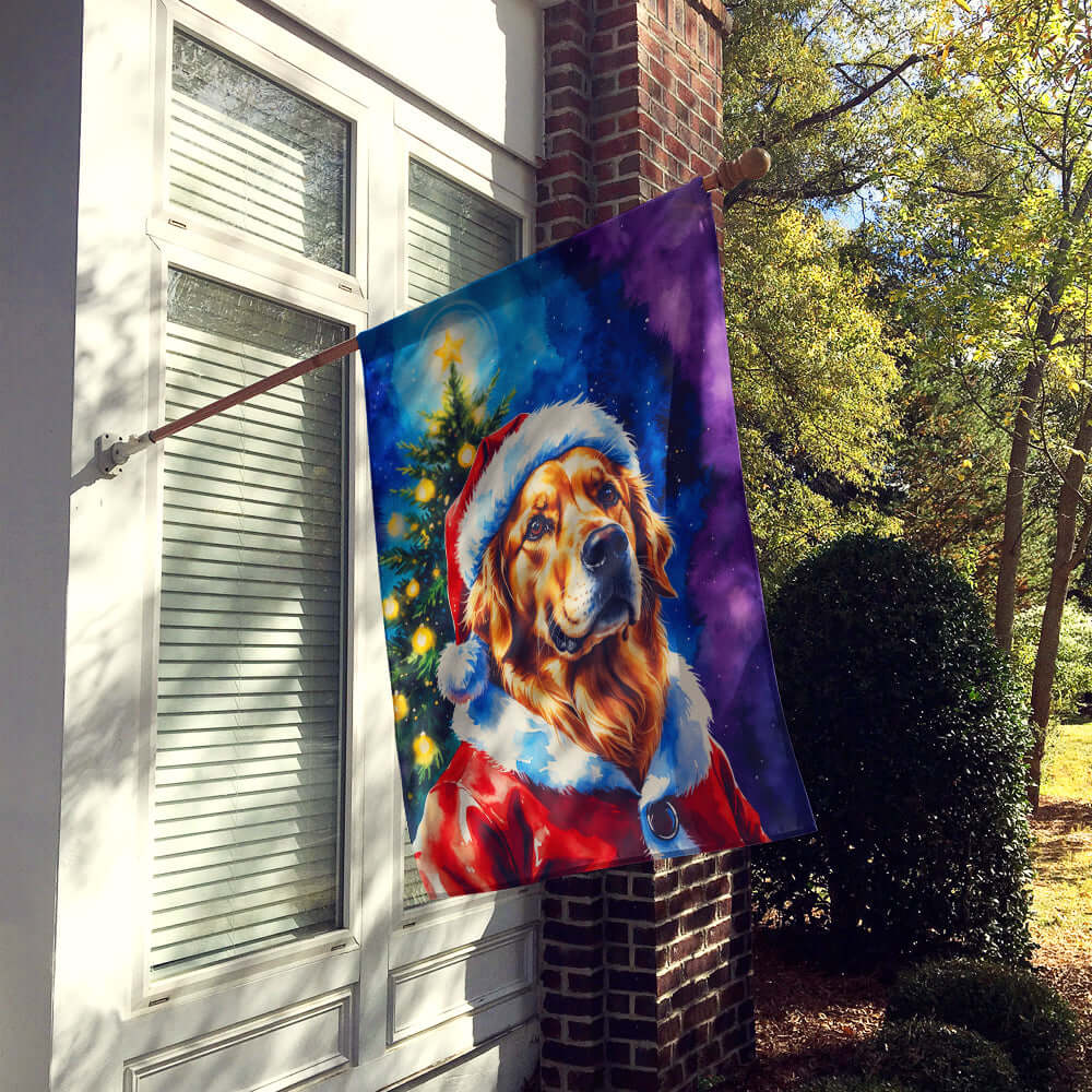 Golden Retriever Christmas House Flag 28x40 Porch Sleeve Pole Decorative Outside Yard Banner Artwork Wall Hanging, Polyester