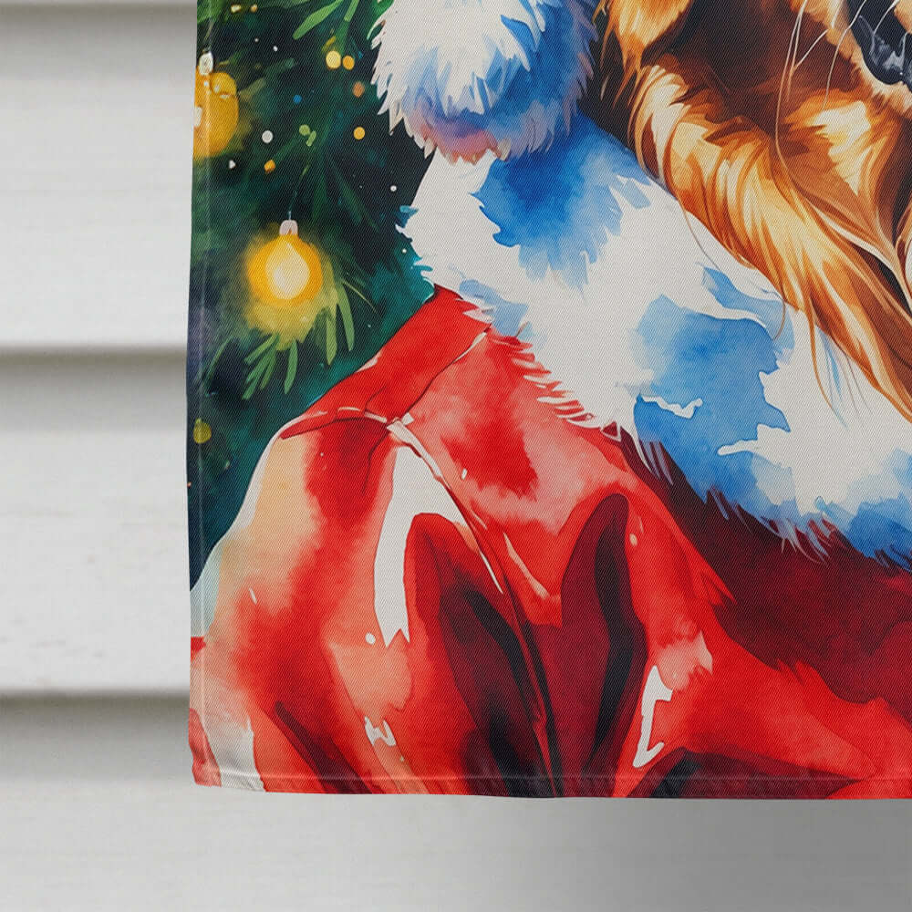 Golden Retriever Christmas House Flag 28x40 Porch Sleeve Pole Decorative Outside Yard Banner Artwork Wall Hanging, Polyester