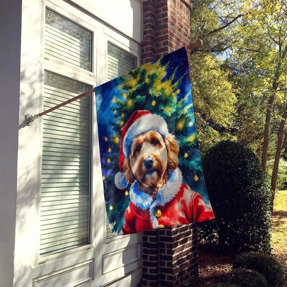 Goldendoodle Christmas House Flag 28x40 Porch Sleeve Pole Decorative Outside Yard Banner Artwork Wall Hanging, Polyester
