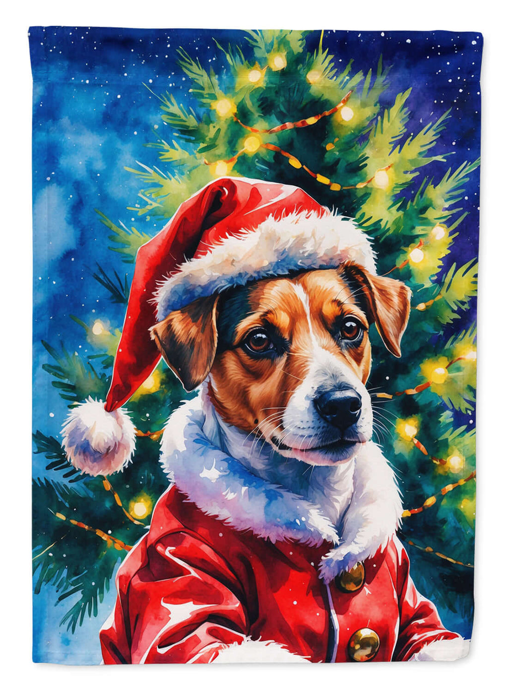 Jack Russell Terrier Christmas House Flag 28x40 Porch Sleeve Pole Decorative Outside Yard Banner Artwork Wall Hanging, Polyester