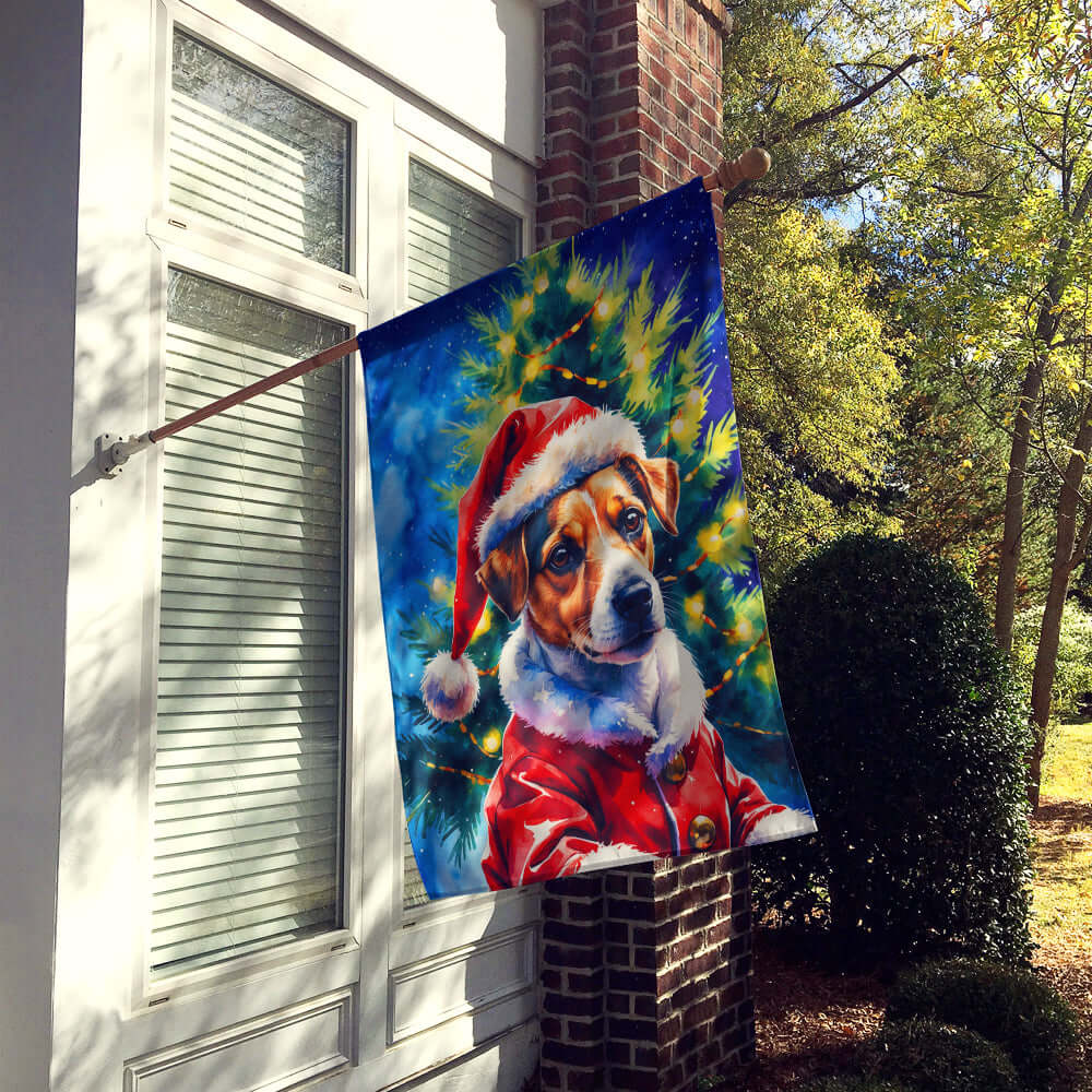 Jack Russell Terrier Christmas House Flag 28x40 Porch Sleeve Pole Decorative Outside Yard Banner Artwork Wall Hanging, Polyester