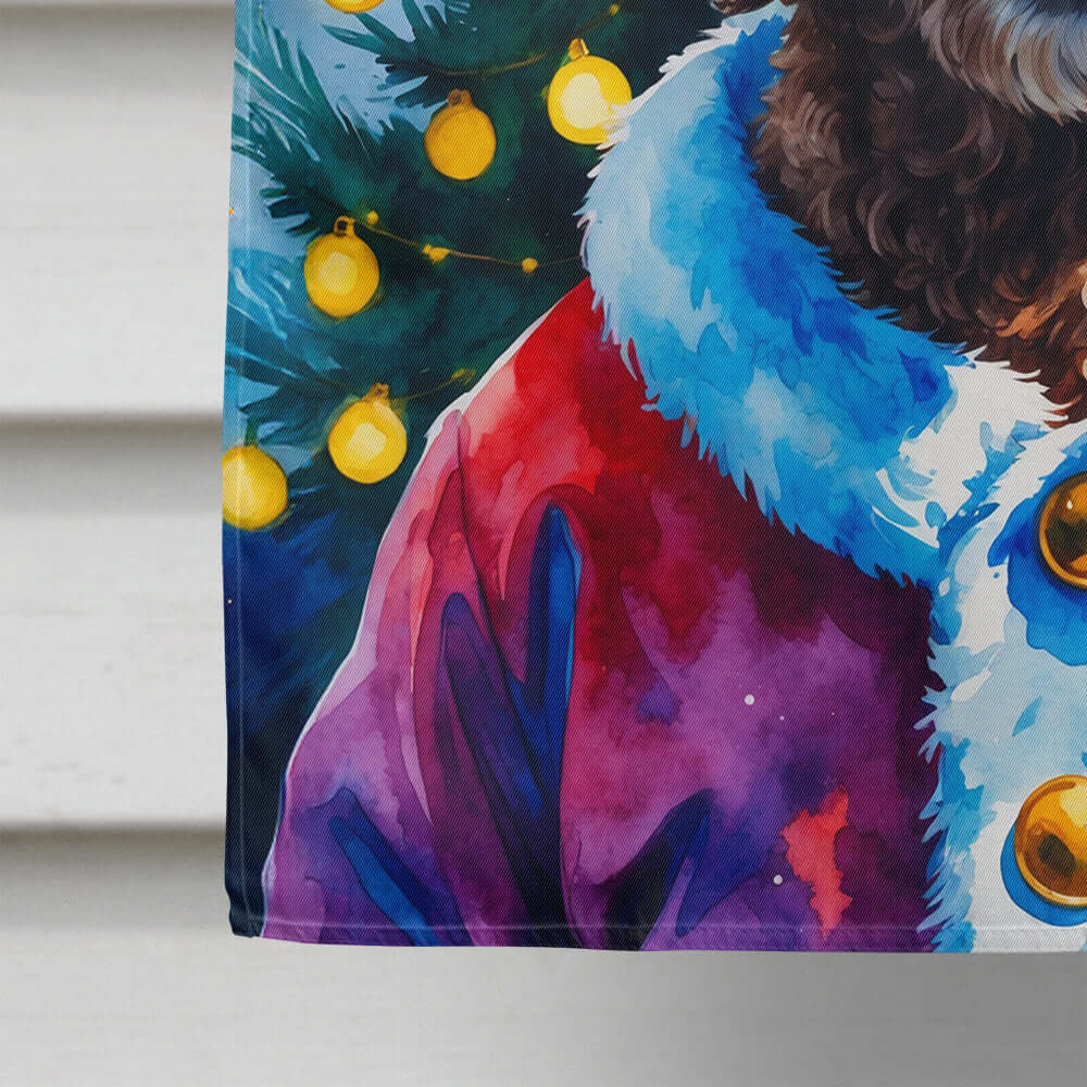 Chocolate Labradoodle Christmas House Flag 28x40 Porch Sleeve Pole Decorative Outside Yard Banner Artwork Wall Hanging, Polyester