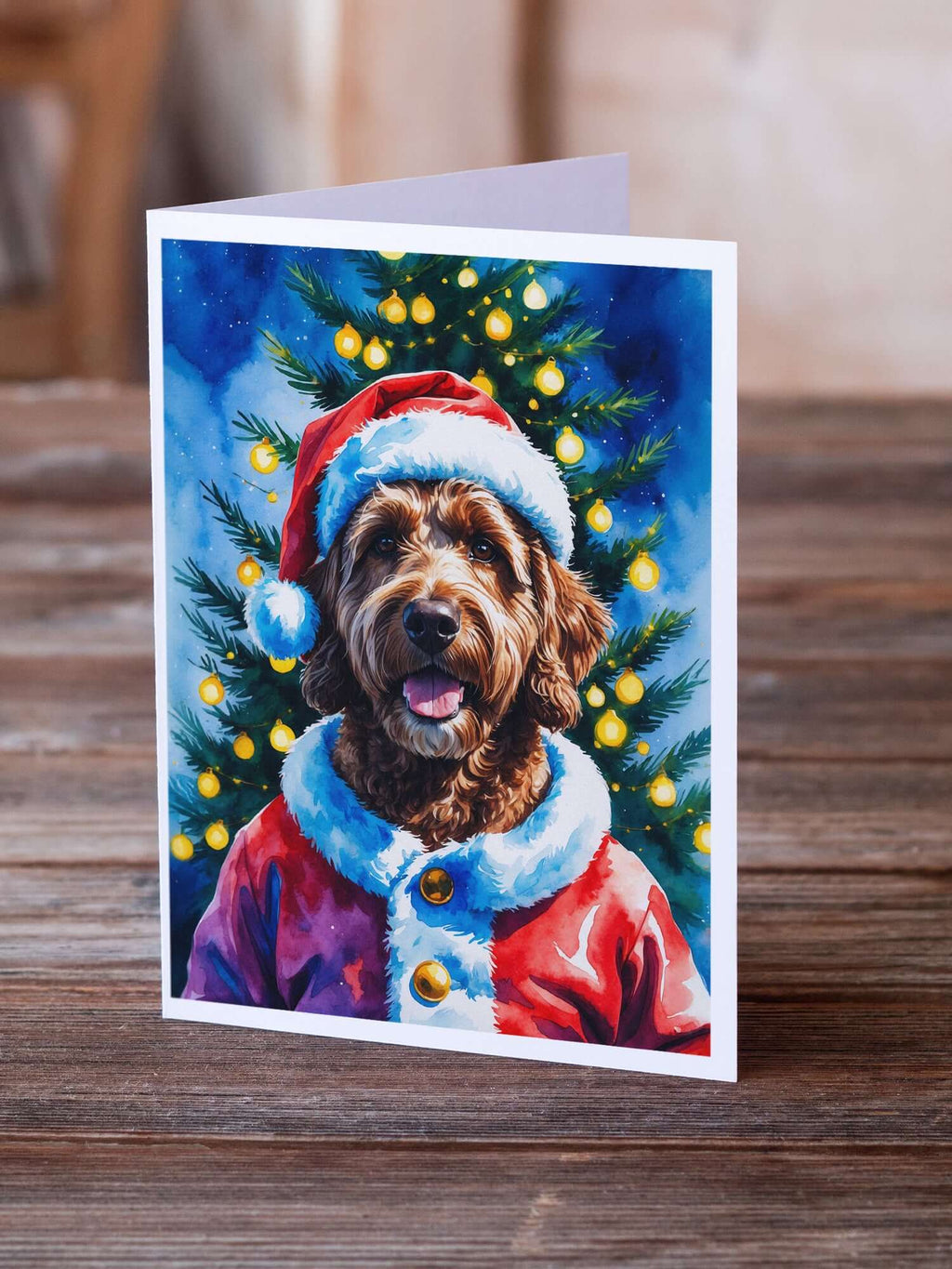 Chocolate Labradoodle Christmas Greeting Cards Pack of 8 Blank Cards with Envelopes Whimsical A7 Size 5x7