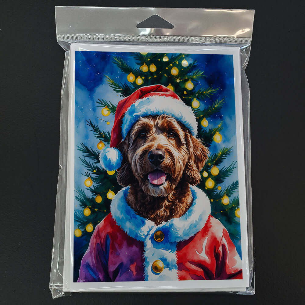 Chocolate Labradoodle Christmas Greeting Cards Pack of 8 Blank Cards with Envelopes Whimsical A7 Size 5x7
