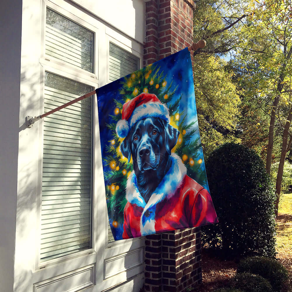 Black Labrador Retriever Christmas House Flag 28x40 Porch Sleeve Pole Decorative Outside Yard Banner Artwork Wall Hanging, Polyester