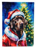 Chocolate Labrador Retriever Christmas House Flag 28x40 Porch Sleeve Pole Decorative Outside Yard Banner Artwork Wall Hanging, Polyester