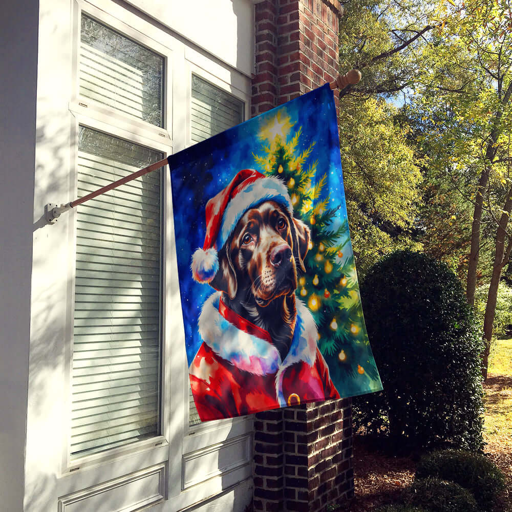 Chocolate Labrador Retriever Christmas House Flag 28x40 Porch Sleeve Pole Decorative Outside Yard Banner Artwork Wall Hanging, Polyester