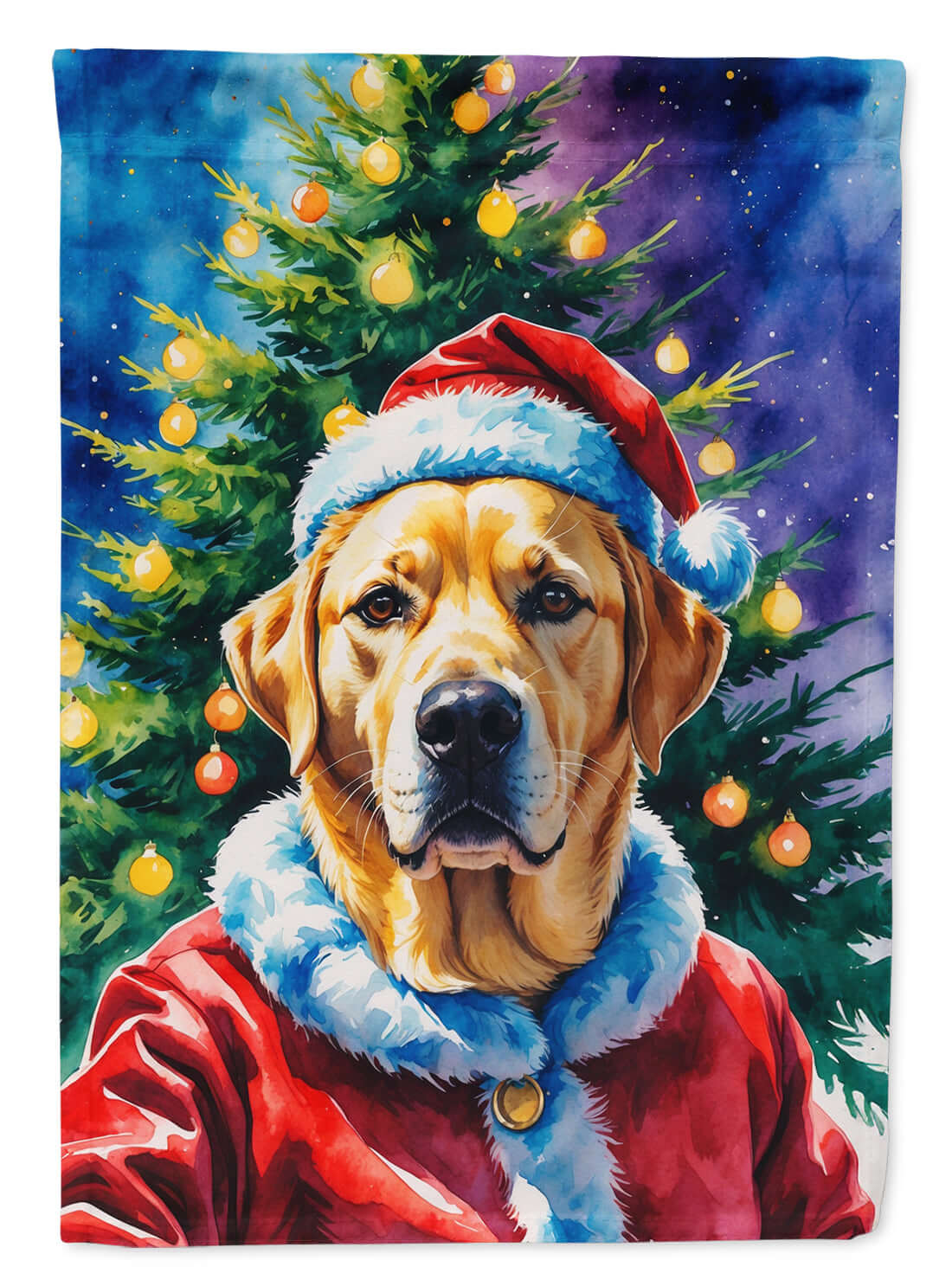 Yellow Labrador Retriever Christmas House Flag 28x40 Porch Sleeve Pole Decorative Outside Yard Banner Artwork Wall Hanging, Polyester