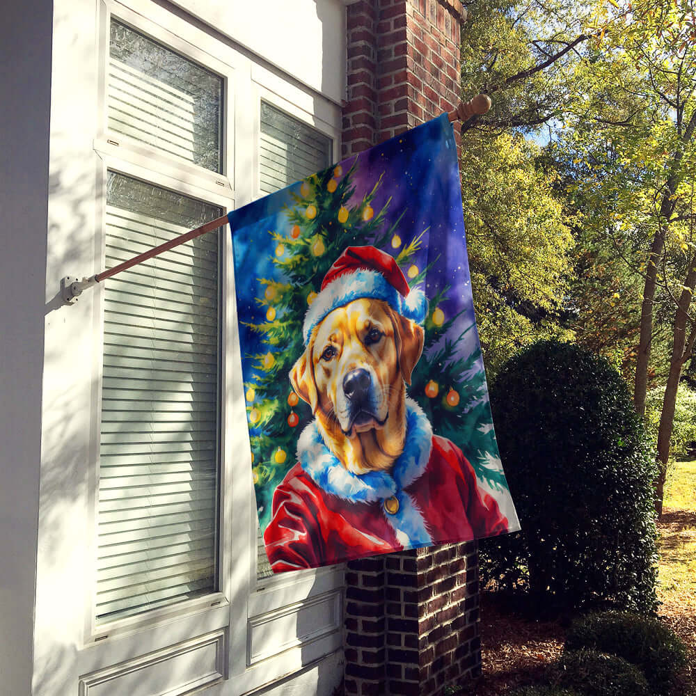 Yellow Labrador Retriever Christmas House Flag 28x40 Porch Sleeve Pole Decorative Outside Yard Banner Artwork Wall Hanging, Polyester
