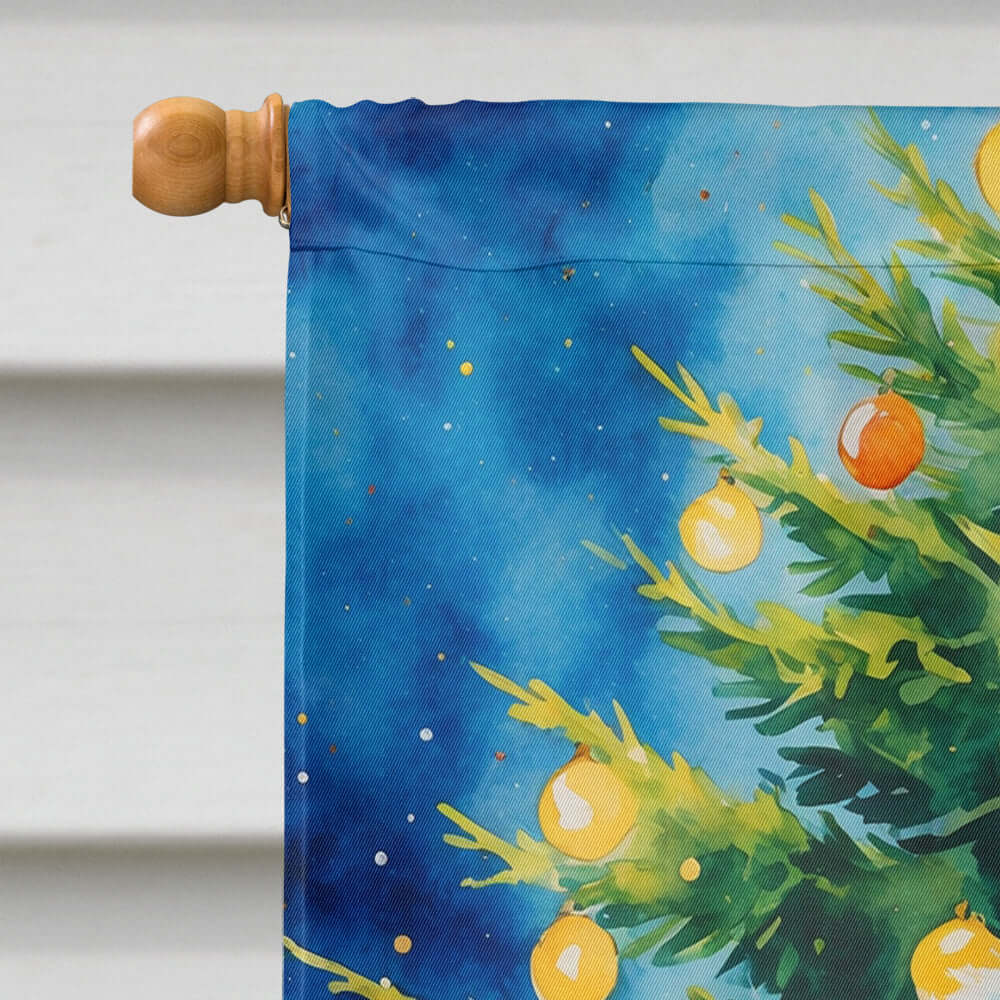 Yellow Labrador Retriever Christmas House Flag 28x40 Porch Sleeve Pole Decorative Outside Yard Banner Artwork Wall Hanging, Polyester