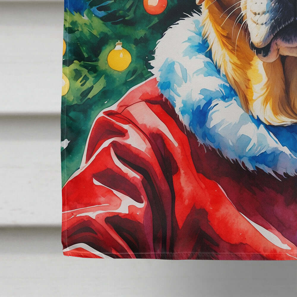 Yellow Labrador Retriever Christmas House Flag 28x40 Porch Sleeve Pole Decorative Outside Yard Banner Artwork Wall Hanging, Polyester