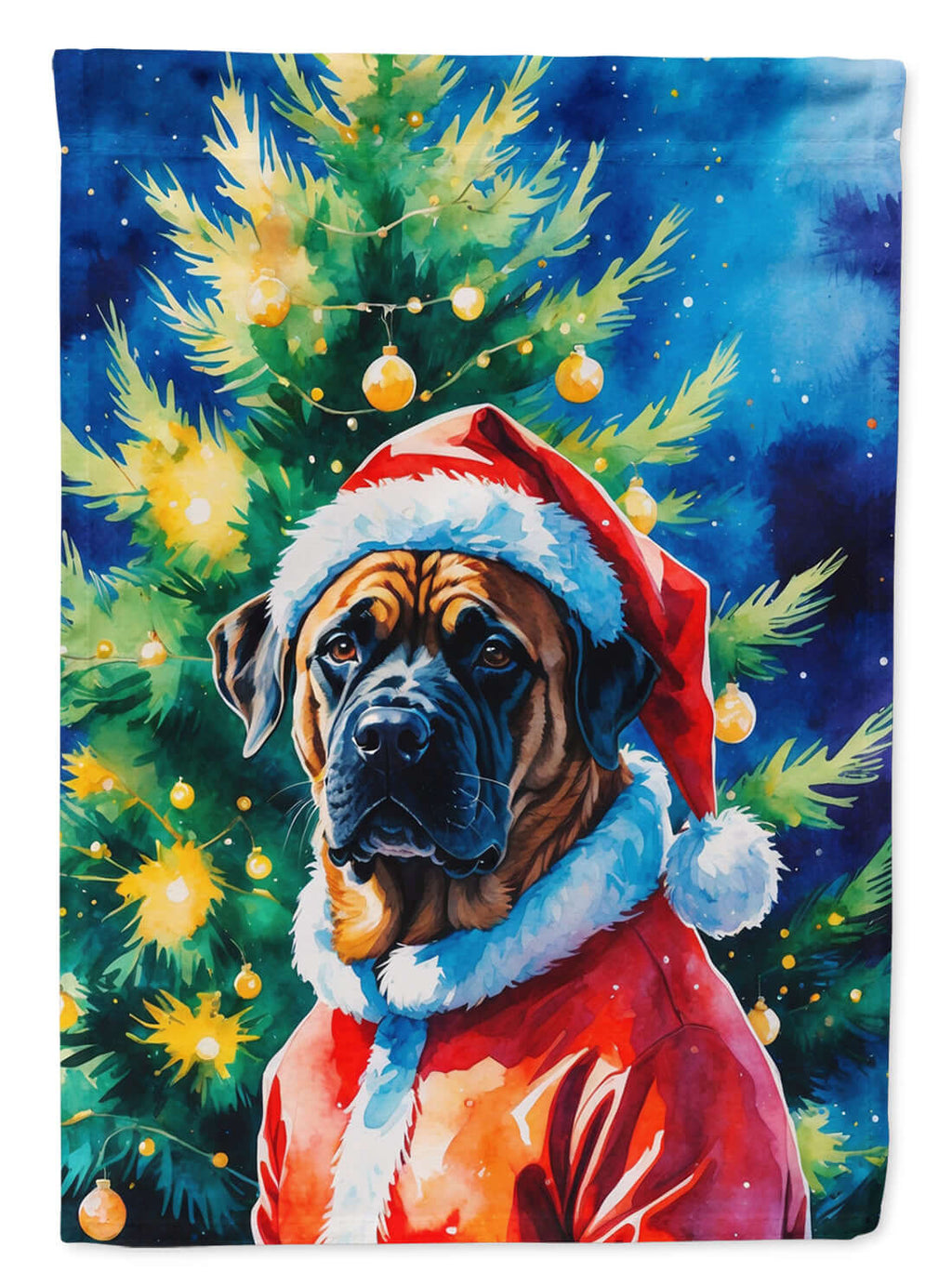 Mastiff Christmas House Flag 28x40 Porch Sleeve Pole Decorative Outside Yard Banner Artwork Wall Hanging, Polyester