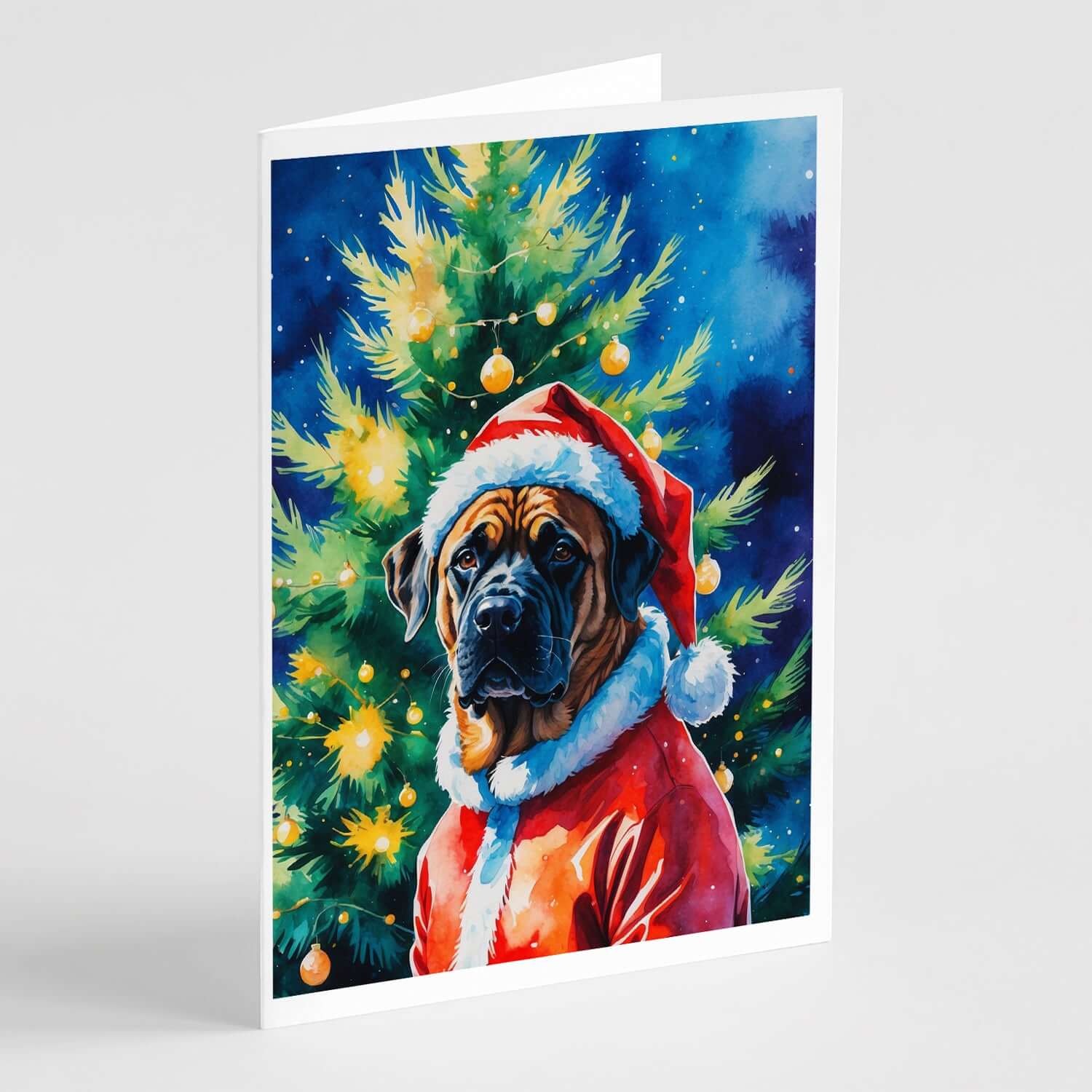 Mastiff Christmas Greeting Cards Pack of 8 Blank Cards with Envelopes Whimsical A7 Size 5x7
