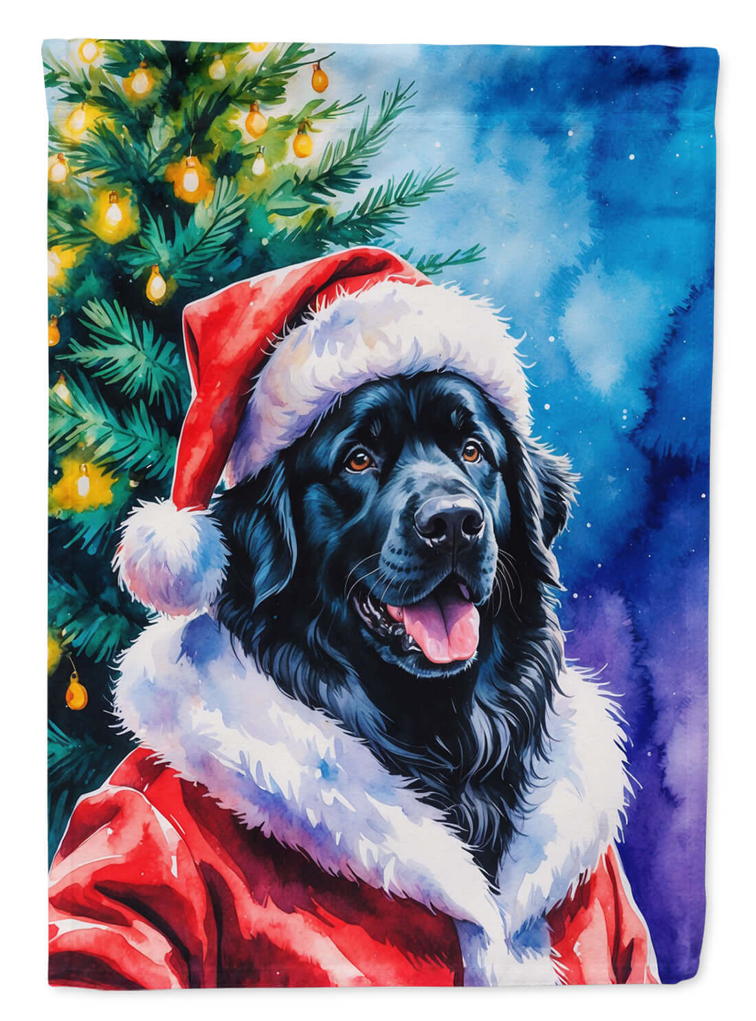 Black Newfoundland Christmas House Flag 28x40 Porch Sleeve Pole Decorative Outside Yard Banner Artwork Wall Hanging, Polyester