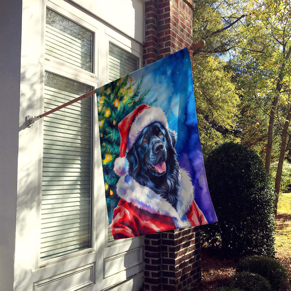 Black Newfoundland Christmas House Flag 28x40 Porch Sleeve Pole Decorative Outside Yard Banner Artwork Wall Hanging, Polyester
