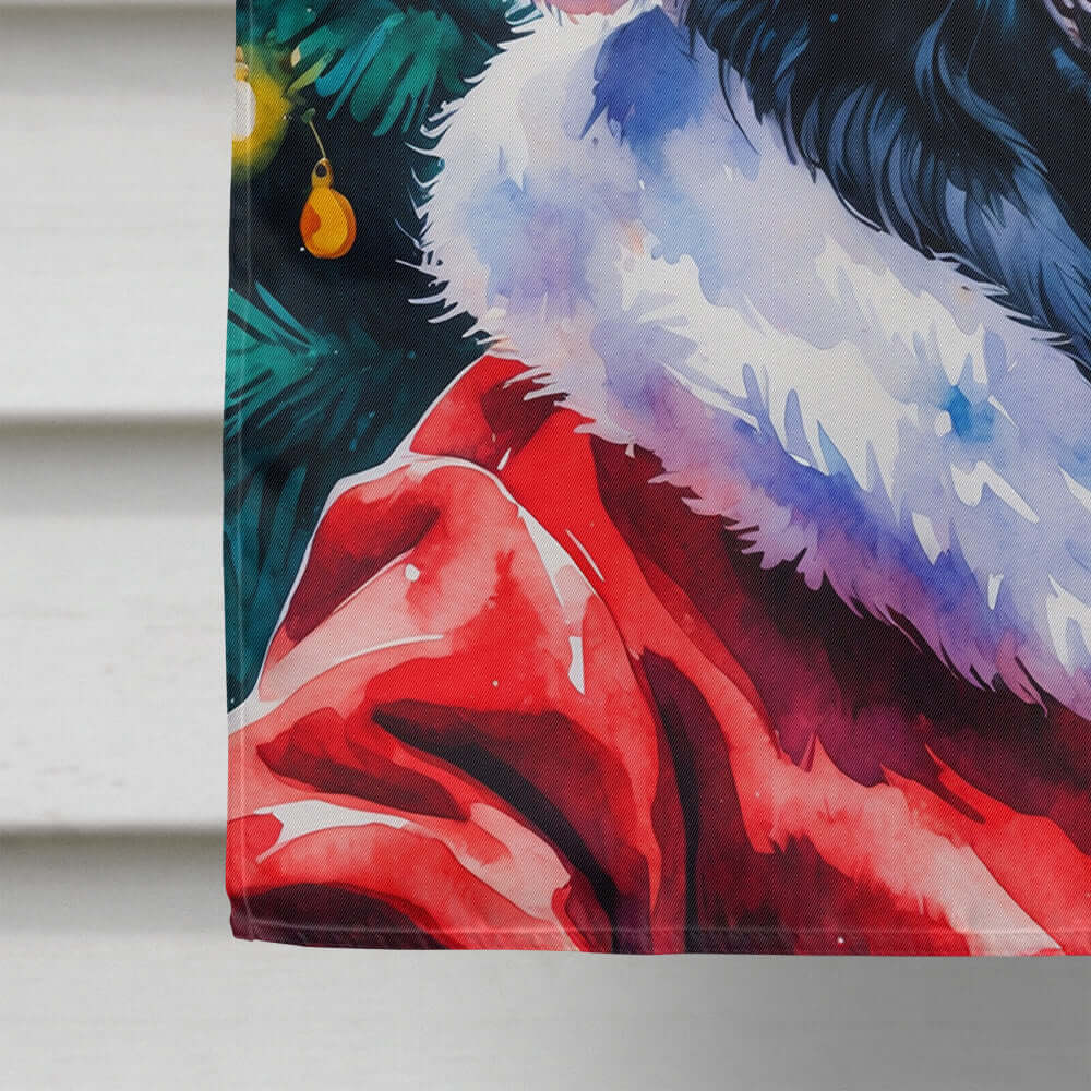 Black Newfoundland Christmas House Flag 28x40 Porch Sleeve Pole Decorative Outside Yard Banner Artwork Wall Hanging, Polyester