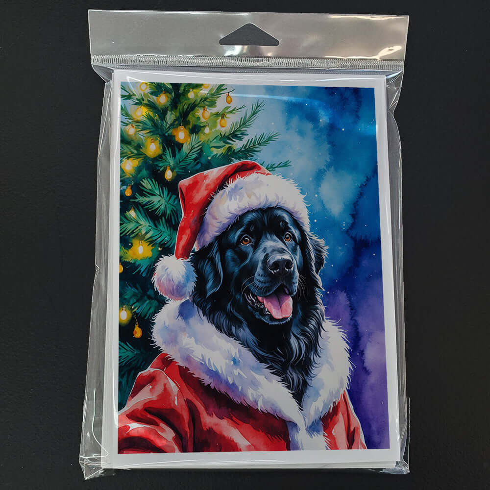 Black Newfoundland Christmas Greeting Cards Pack of 8 Blank Cards with Envelopes Whimsical A7 Size 5x7
