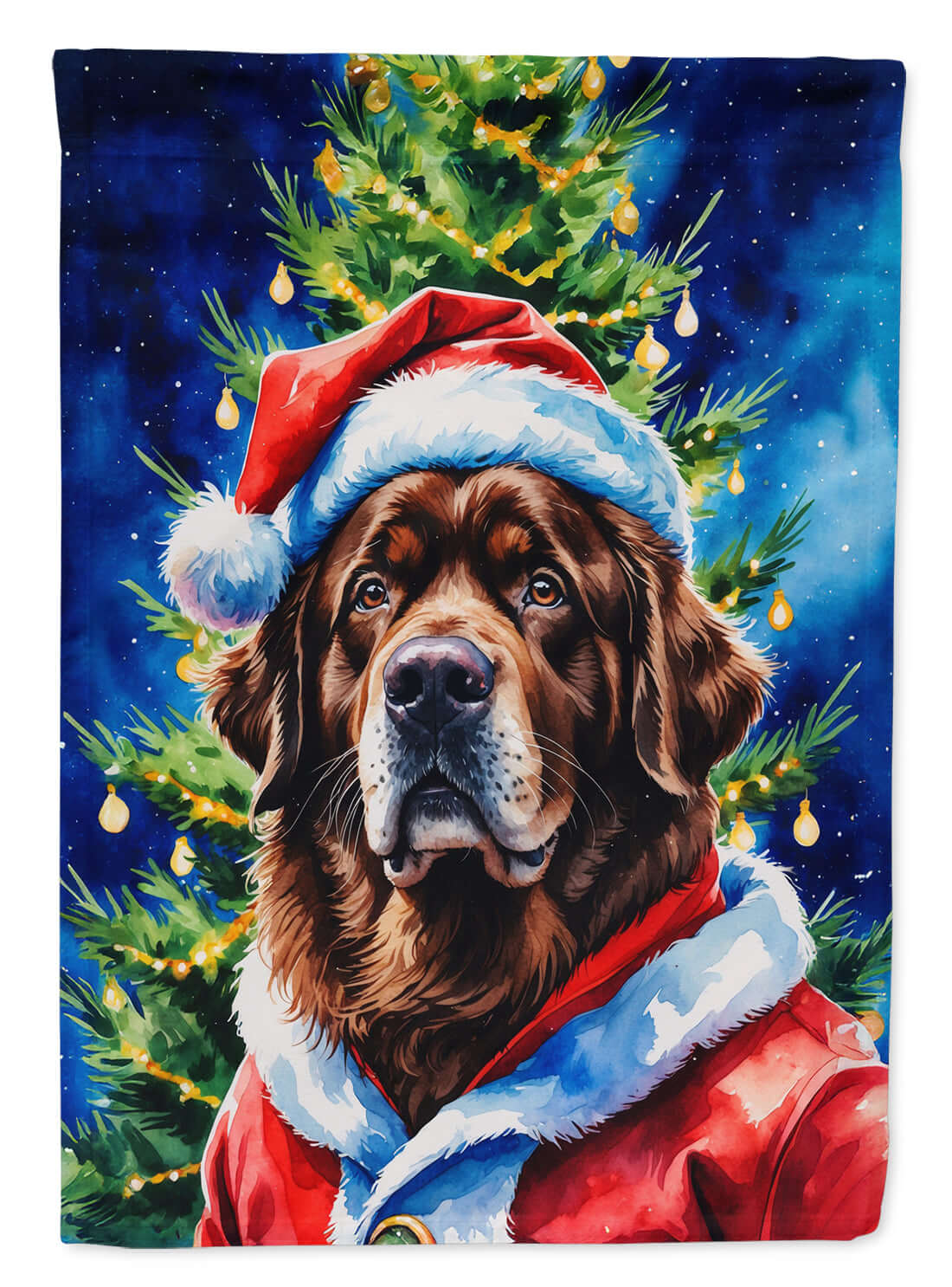 Chocolate Newfoundland Christmas House Flag 28x40 Porch Sleeve Pole Decorative Outside Yard Banner Artwork Wall Hanging, Polyester
