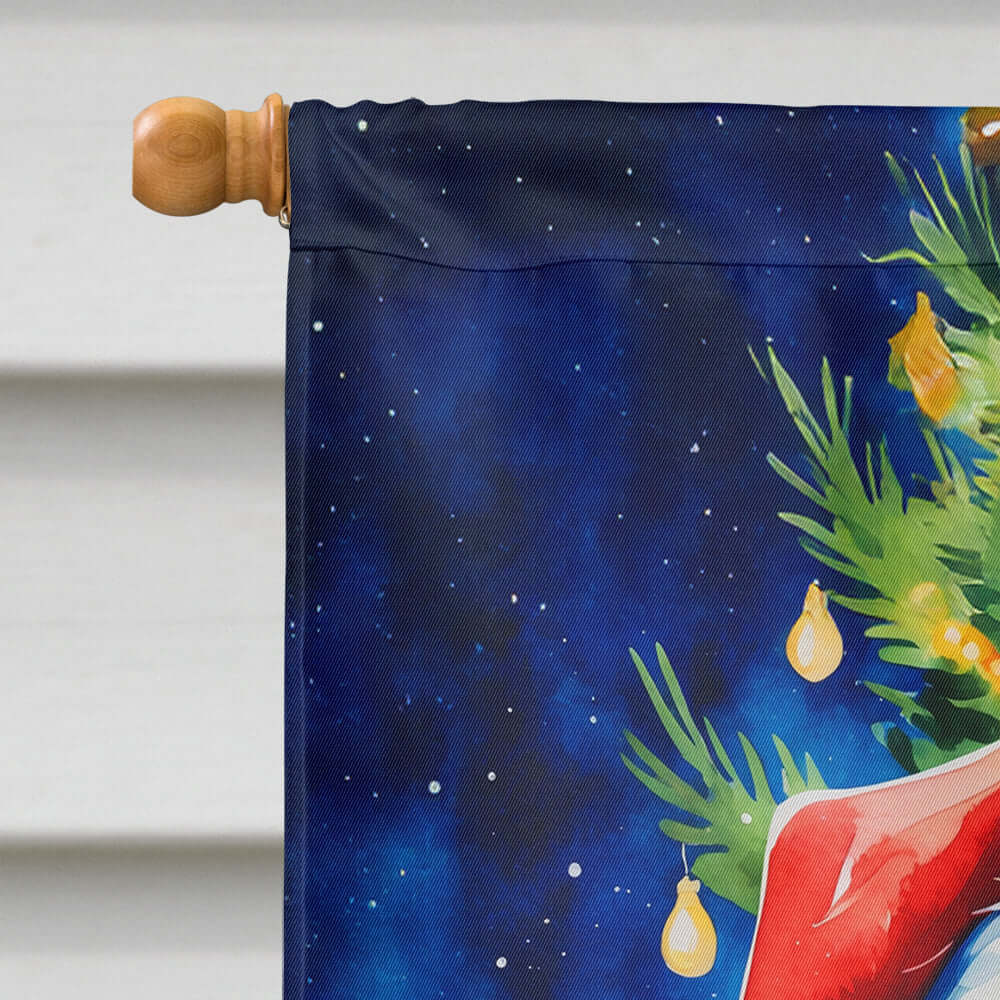 Chocolate Newfoundland Christmas House Flag 28x40 Porch Sleeve Pole Decorative Outside Yard Banner Artwork Wall Hanging, Polyester