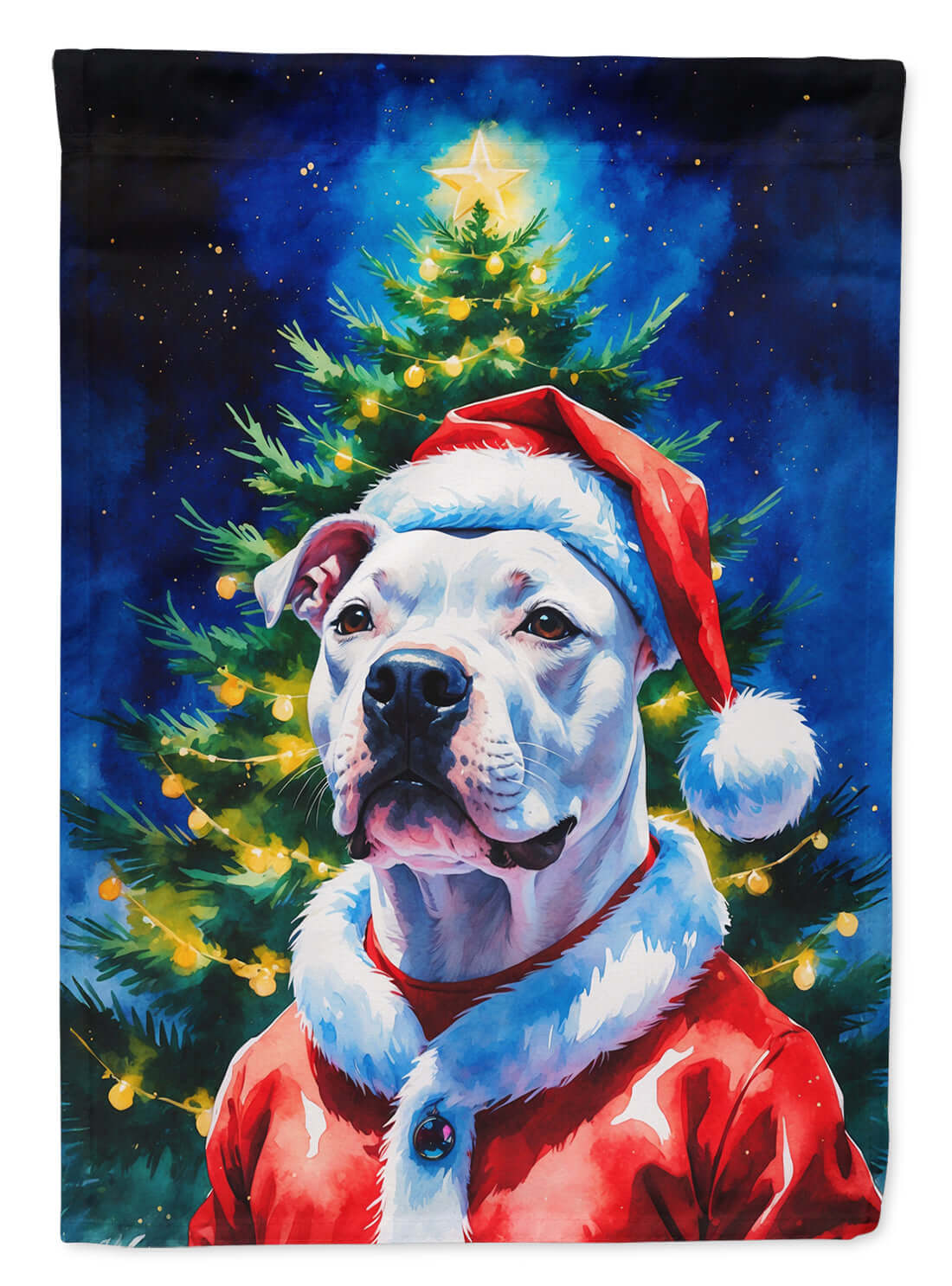 White Pit Bull Terrier Christmas House Flag 28x40 Porch Sleeve Pole Decorative Outside Yard Banner Artwork Wall Hanging, Polyester