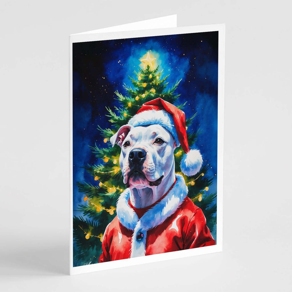 White Pit Bull Terrier Christmas Greeting Cards Pack of 8 Blank Cards with Envelopes Whimsical A7 Size 5x7