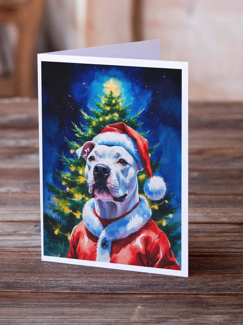 White Pit Bull Terrier Christmas Greeting Cards Pack of 8 Blank Cards with Envelopes Whimsical A7 Size 5x7