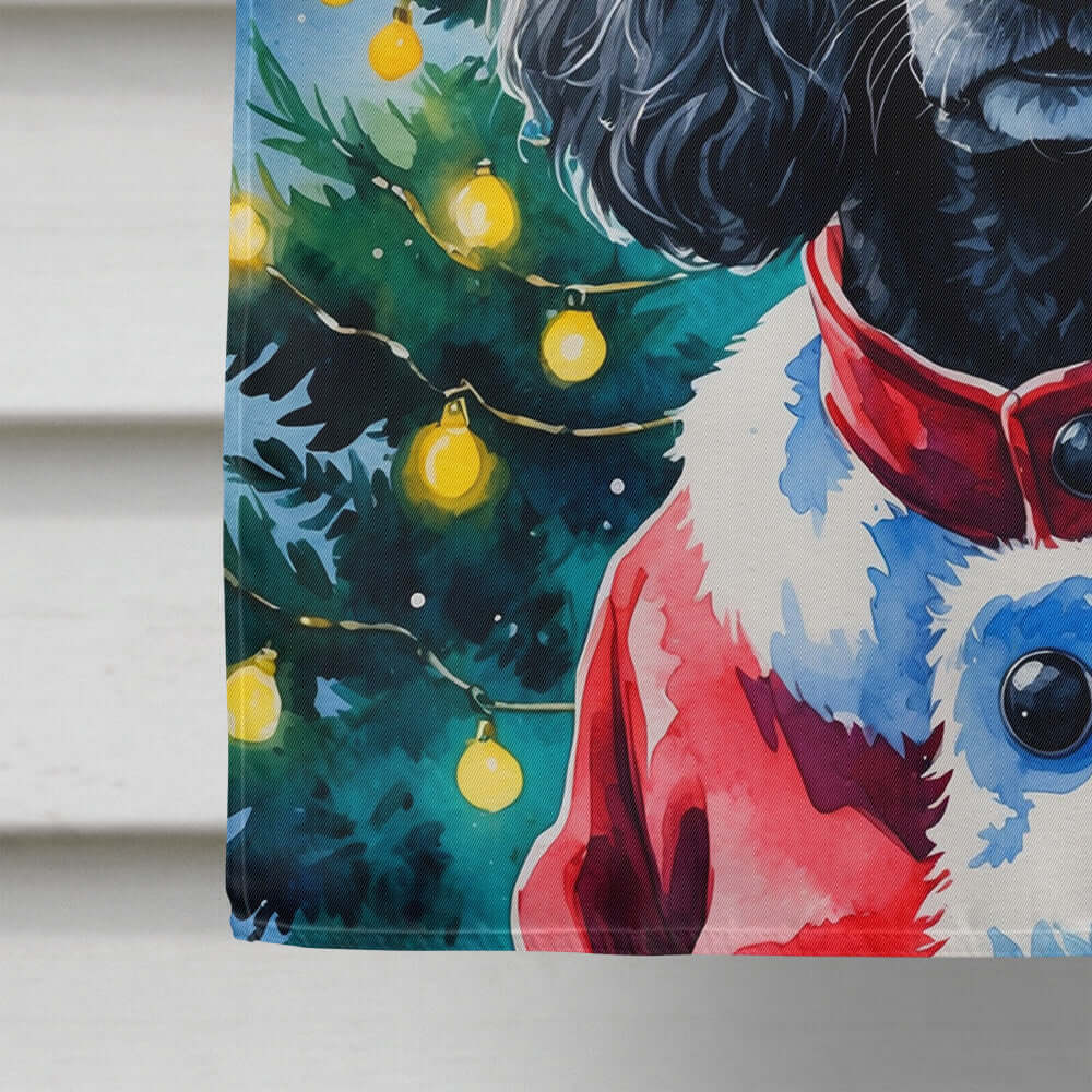 Black Poodle Christmas House Flag 28x40 Porch Sleeve Pole Decorative Outside Yard Banner Artwork Wall Hanging, Polyester