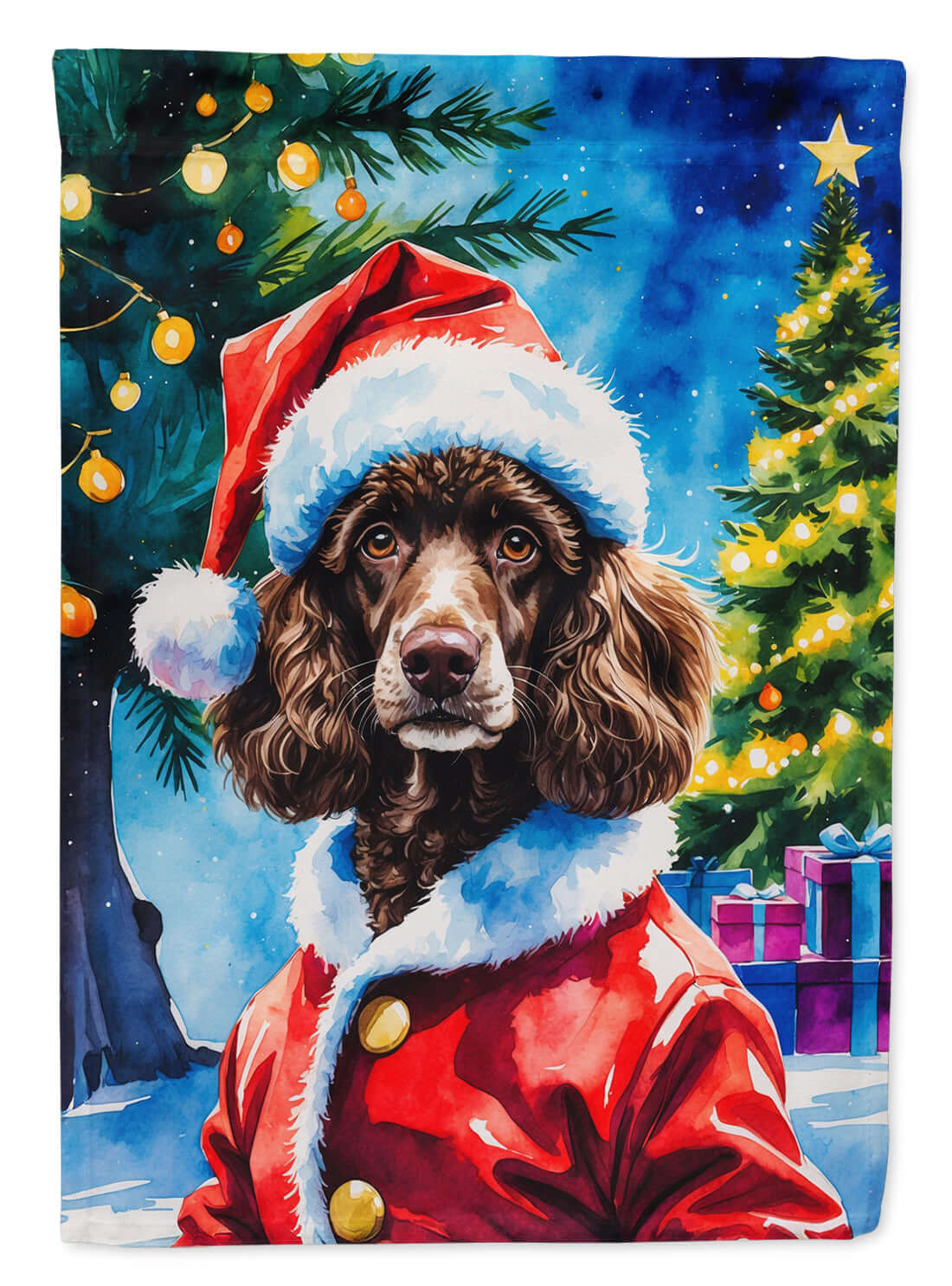 Chocolate Poodle Christmas House Flag 28x40 Porch Sleeve Pole Decorative Outside Yard Banner Artwork Wall Hanging, Polyester