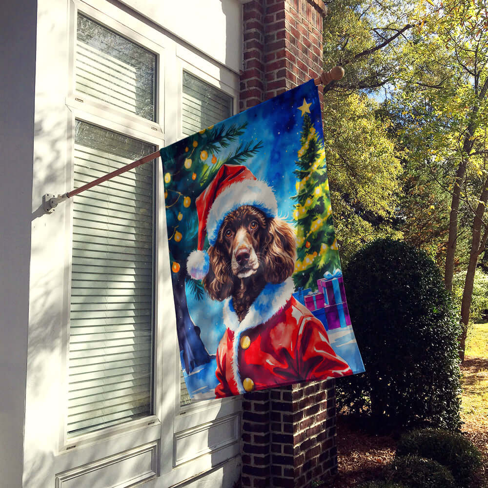 Chocolate Poodle Christmas House Flag 28x40 Porch Sleeve Pole Decorative Outside Yard Banner Artwork Wall Hanging, Polyester