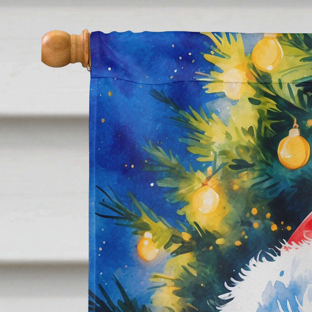 White Poodle Christmas House Flag 28x40 Porch Sleeve Pole Decorative Outside Yard Banner Artwork Wall Hanging, Polyester
