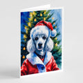 White Poodle Christmas Greeting Cards Pack of 8 Blank Cards with Envelopes Whimsical A7 Size 5x7
