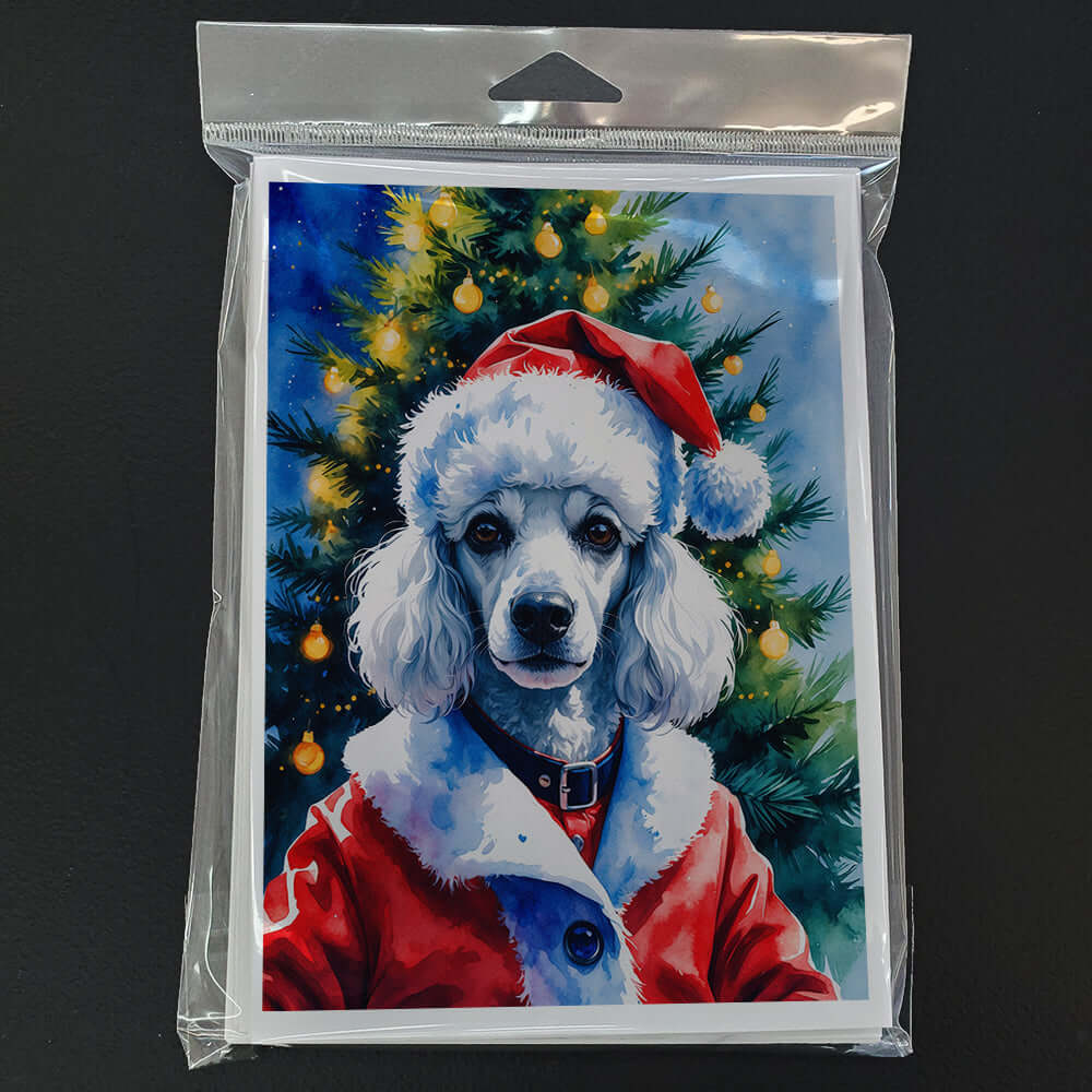 White Poodle Christmas Greeting Cards Pack of 8 Blank Cards with Envelopes Whimsical A7 Size 5x7