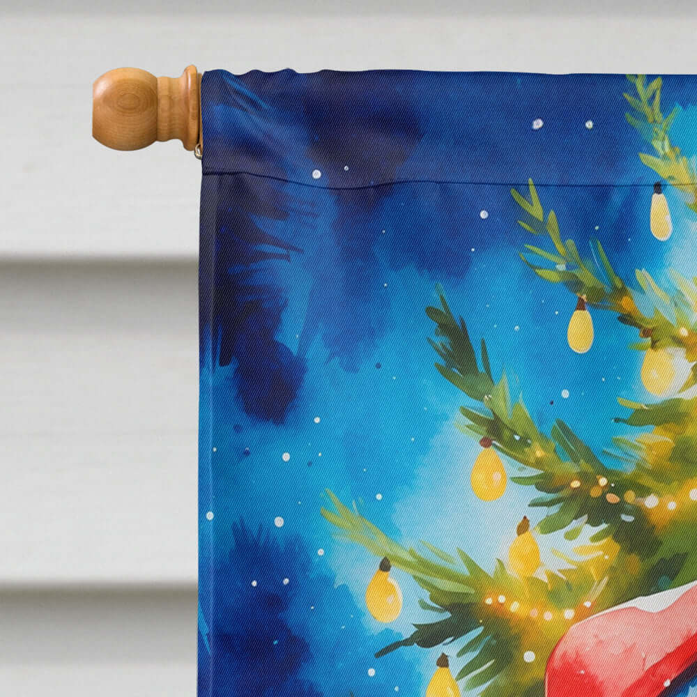 Pug Christmas House Flag 28x40 Porch Sleeve Pole Decorative Outside Yard Banner Artwork Wall Hanging, Polyester