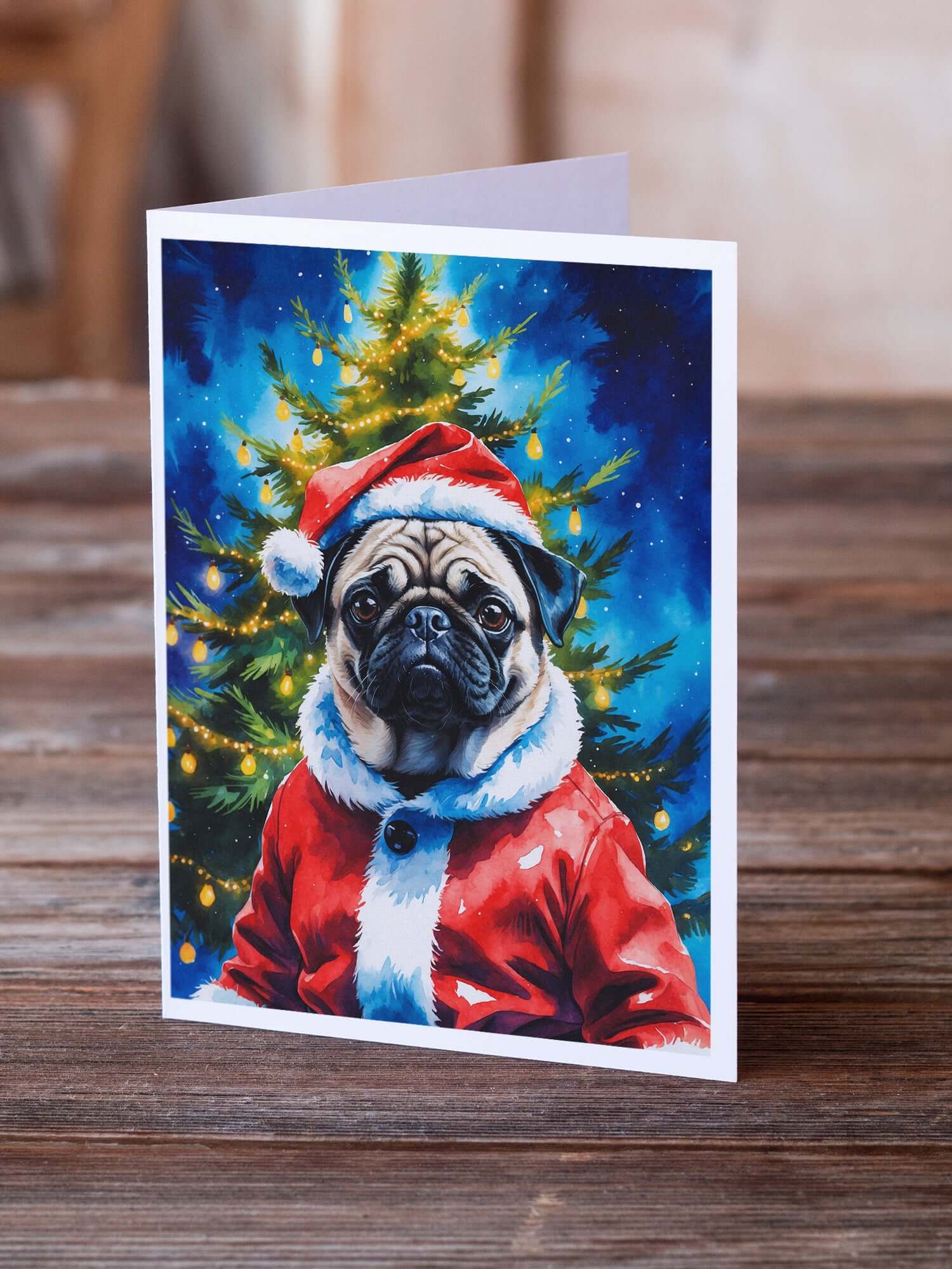 Pug Christmas Greeting Cards Pack of 8 Blank Cards with Envelopes Whimsical A7 Size 5x7