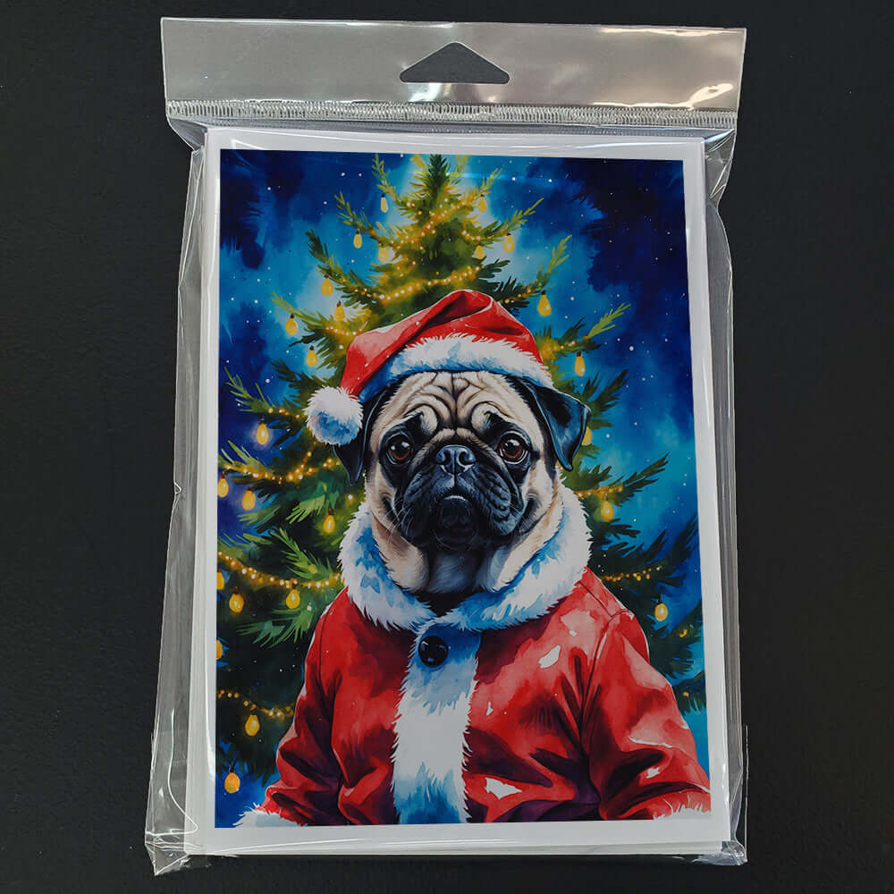 Pug Christmas Greeting Cards Pack of 8 Blank Cards with Envelopes Whimsical A7 Size 5x7