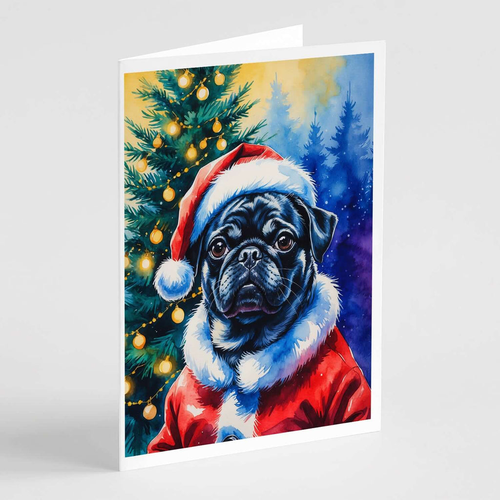 Black Pug Christmas Greeting Cards Pack of 8 Blank Cards with Envelopes Whimsical A7 Size 5x7