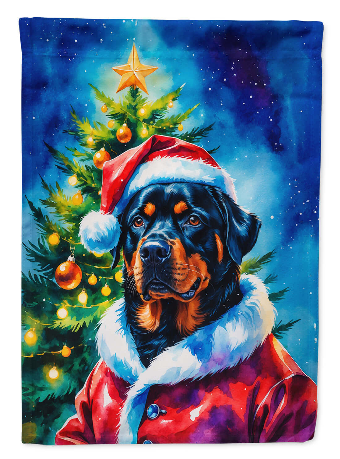 Rottweiler Christmas House Flag 28x40 Porch Sleeve Pole Decorative Outside Yard Banner Artwork Wall Hanging, Polyester