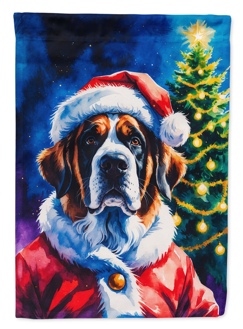 Saint Bernard Christmas House Flag 28x40 Porch Sleeve Pole Decorative Outside Yard Banner Artwork Wall Hanging, Polyester