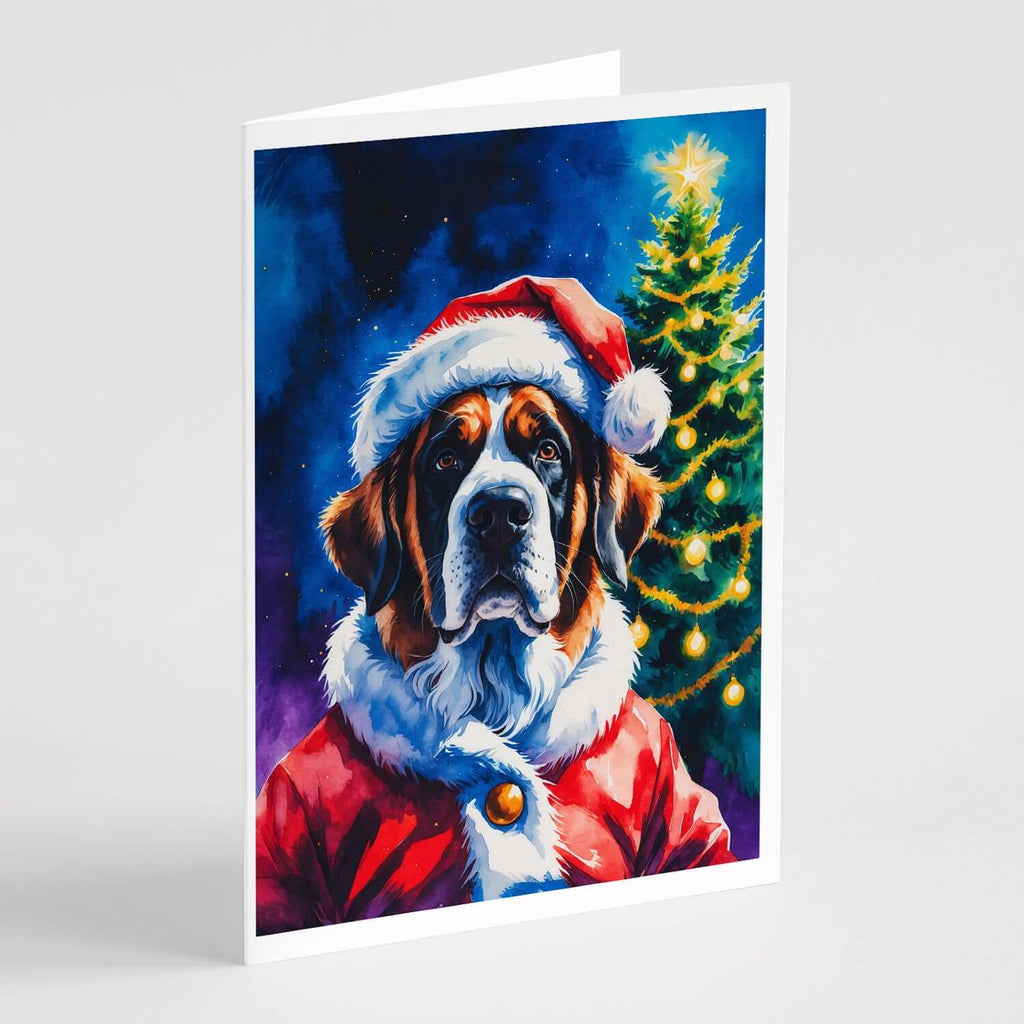 Saint Bernard Christmas Greeting Cards Pack of 8 Blank Cards with Envelopes Whimsical A7 Size 5x7