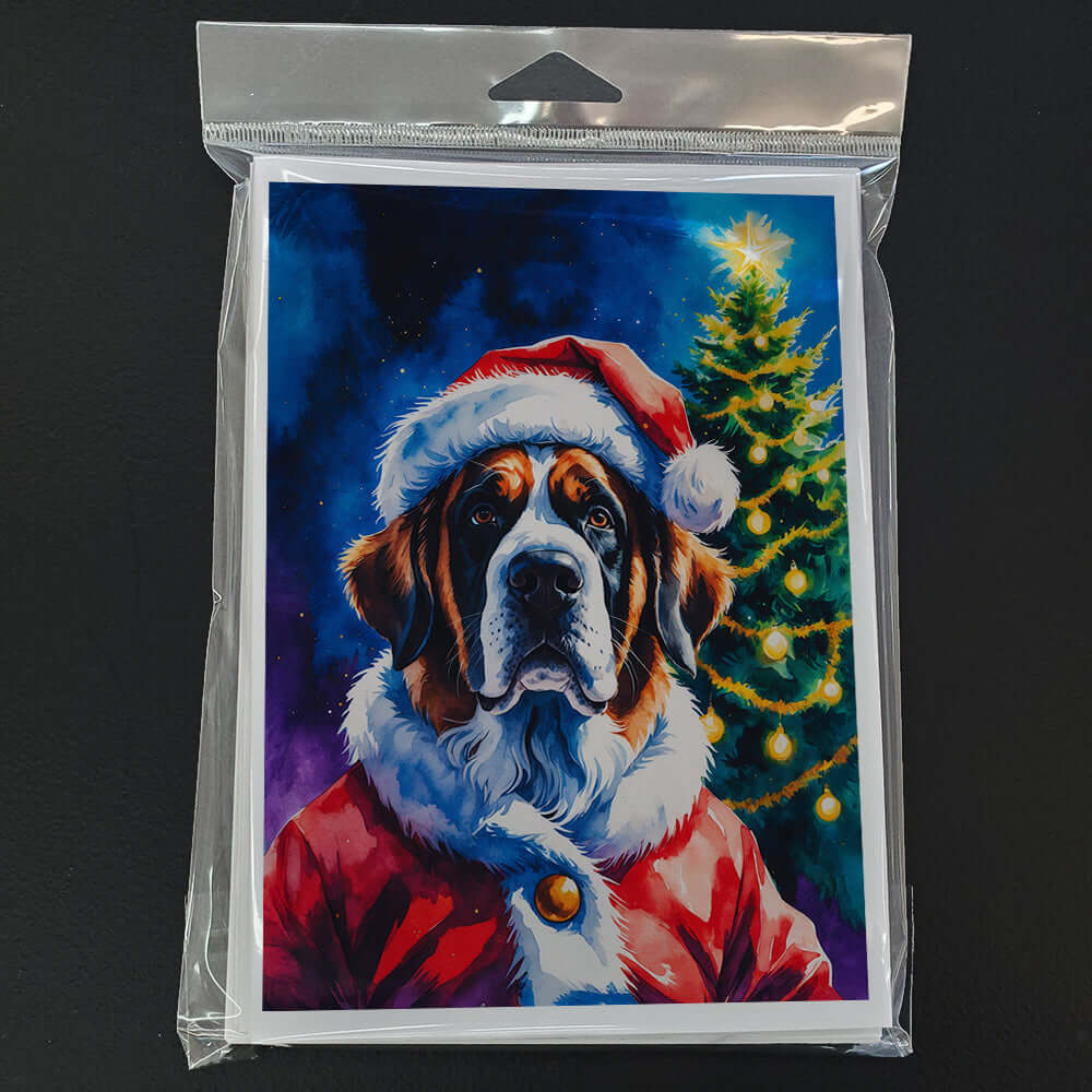 Saint Bernard Christmas Greeting Cards Pack of 8 Blank Cards with Envelopes Whimsical A7 Size 5x7