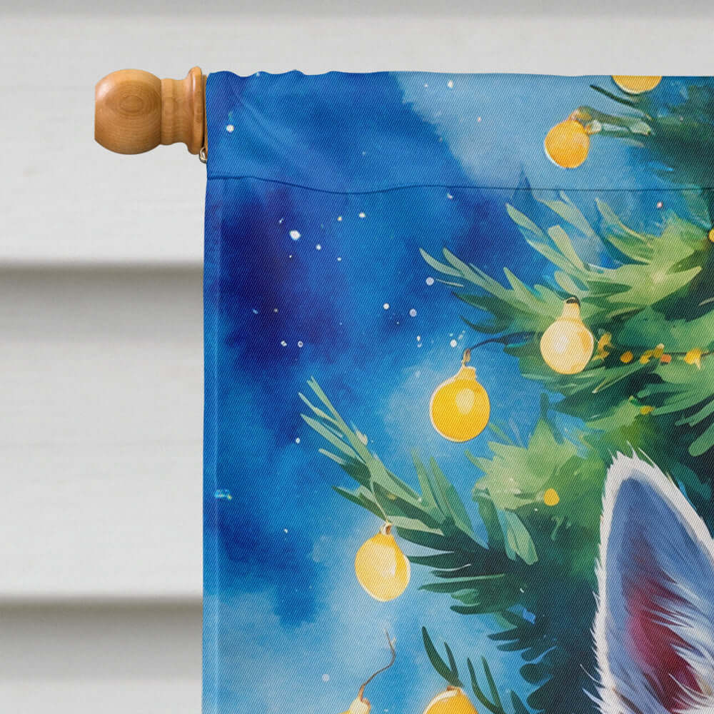Samoyed Christmas House Flag 28x40 Porch Sleeve Pole Decorative Outside Yard Banner Artwork Wall Hanging, Polyester