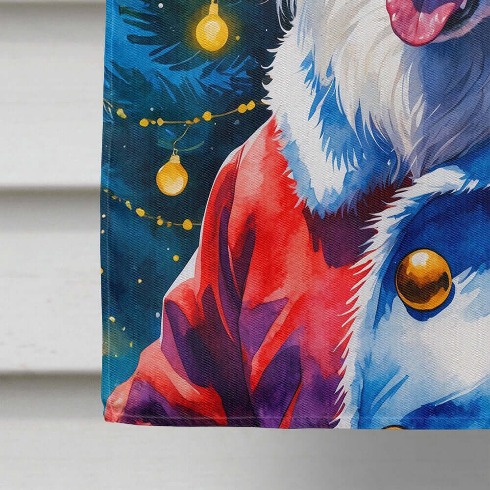 Samoyed Christmas House Flag 28x40 Porch Sleeve Pole Decorative Outside Yard Banner Artwork Wall Hanging, Polyester