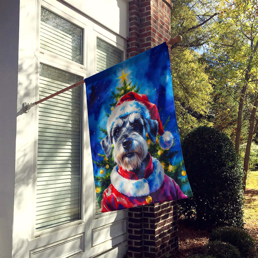 Schnauzer Christmas House Flag 28x40 Porch Sleeve Pole Decorative Outside Yard Banner Artwork Wall Hanging, Polyester