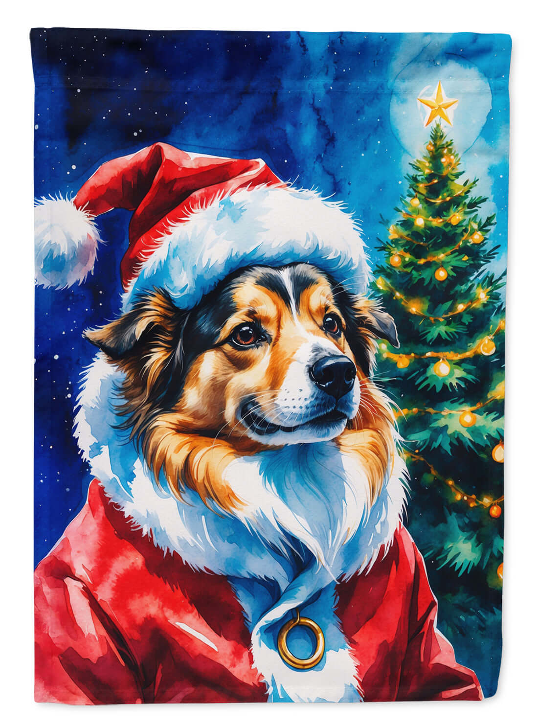 Sheltie Christmas House Flag 28x40 Porch Sleeve Pole Decorative Outside Yard Banner Artwork Wall Hanging, Polyester