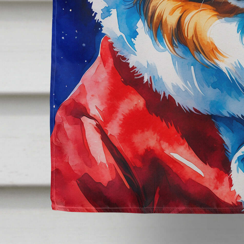 Sheltie Christmas House Flag 28x40 Porch Sleeve Pole Decorative Outside Yard Banner Artwork Wall Hanging, Polyester